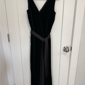 J. Crew Black Velvet V-Neck Maxi Dress with Waist Sash